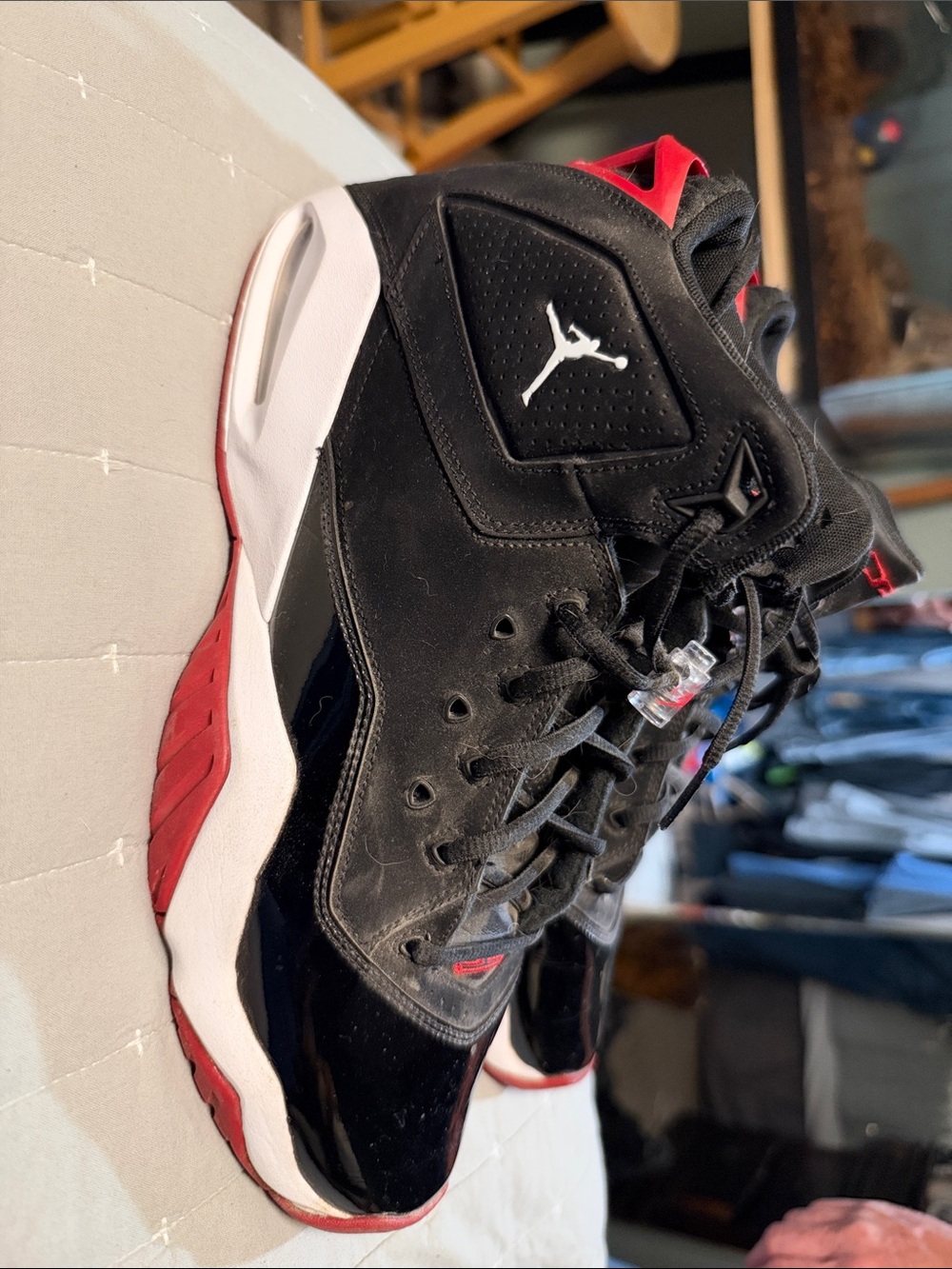 Jordan Men's Black and Red Athletic Basketball Shoes - Picture 2 of 5